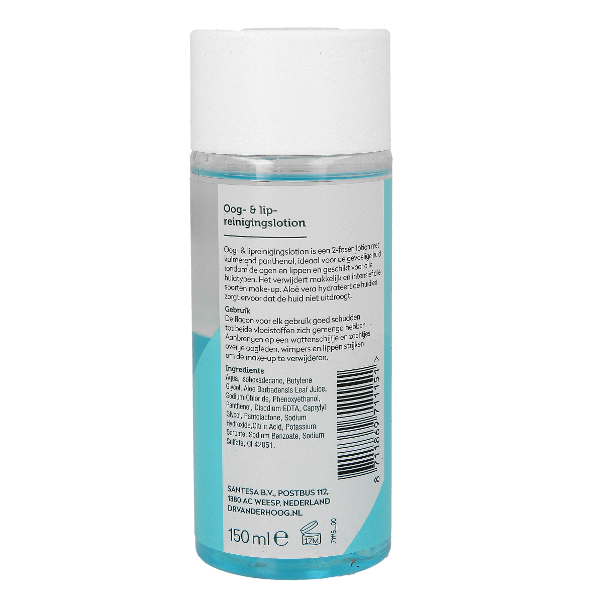 Dr. van der Hoog oog en lip reinigingslotion 2-fasen in 150 ml flacon, gezichtsverzorging for gentle cleansing.