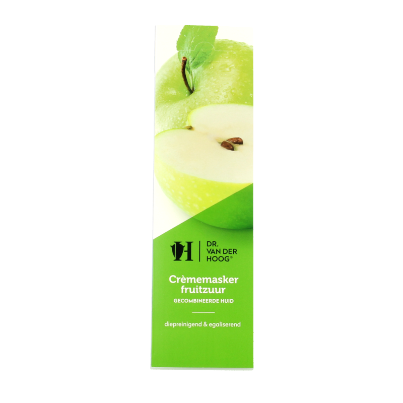 Dr. van der Hoog fruitzuur gezichtsmasker in 10ml tube, showcasing the skincare product for facial care.