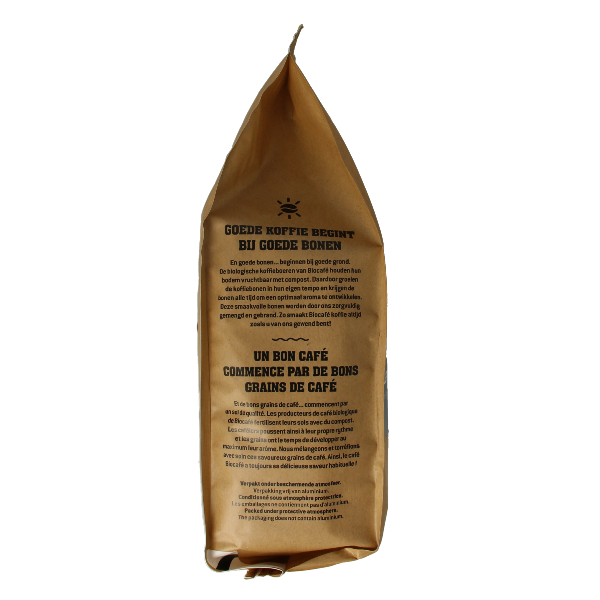 BioCafé caffeine-free coffee pads, 36-pack, organic coffee and tea product with 8711997000196 barcode visible in the image.