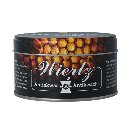 Wiertz Antiekwas naturel/geel in een fles van 380 ml, geschikt voor schoonmaak en onderhoud van hout en antieke oppervlakken.