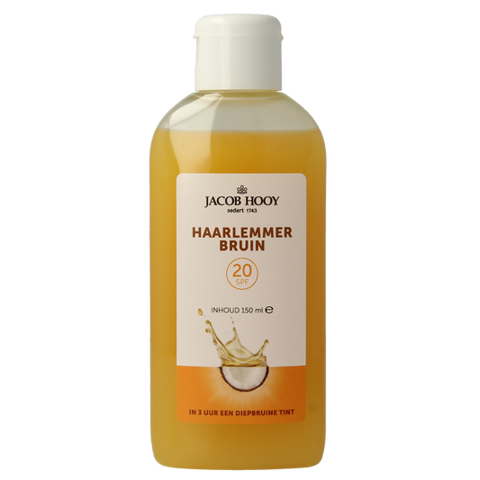 Jacob Hooy Haarlemmerbruin SPF20 sun lotion in 150ml bottle, natural sun protection product with broad-spectrum SPF.