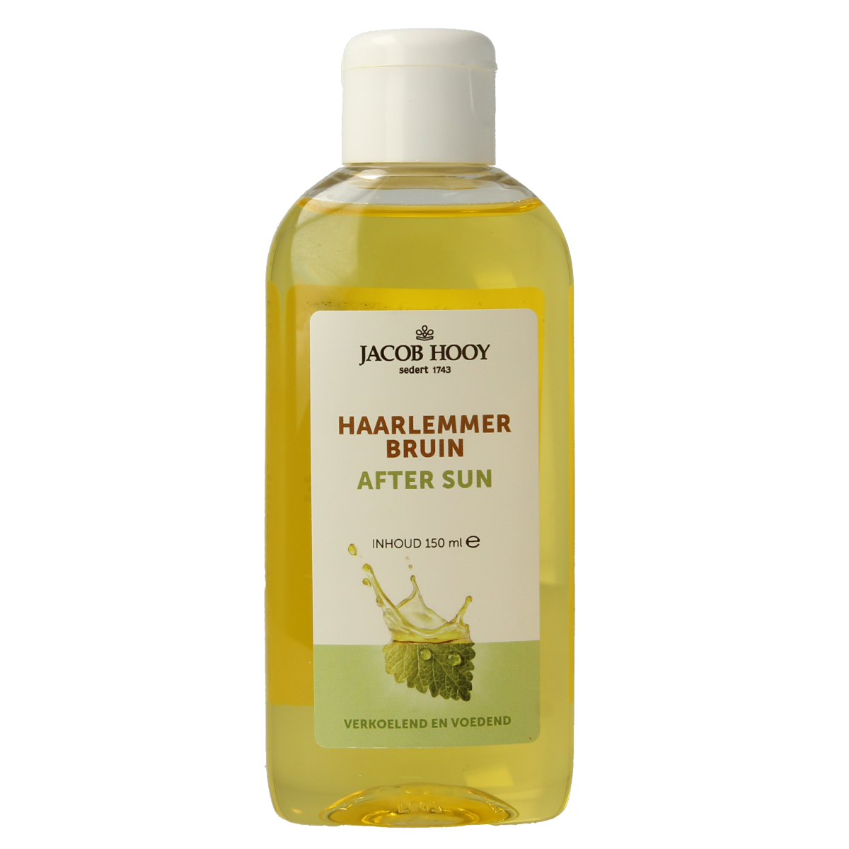 Jacob Hooy Haarlemmerbruin aftersun lotion in a 150ml bottle, featuring natural ingredients and a calming design.