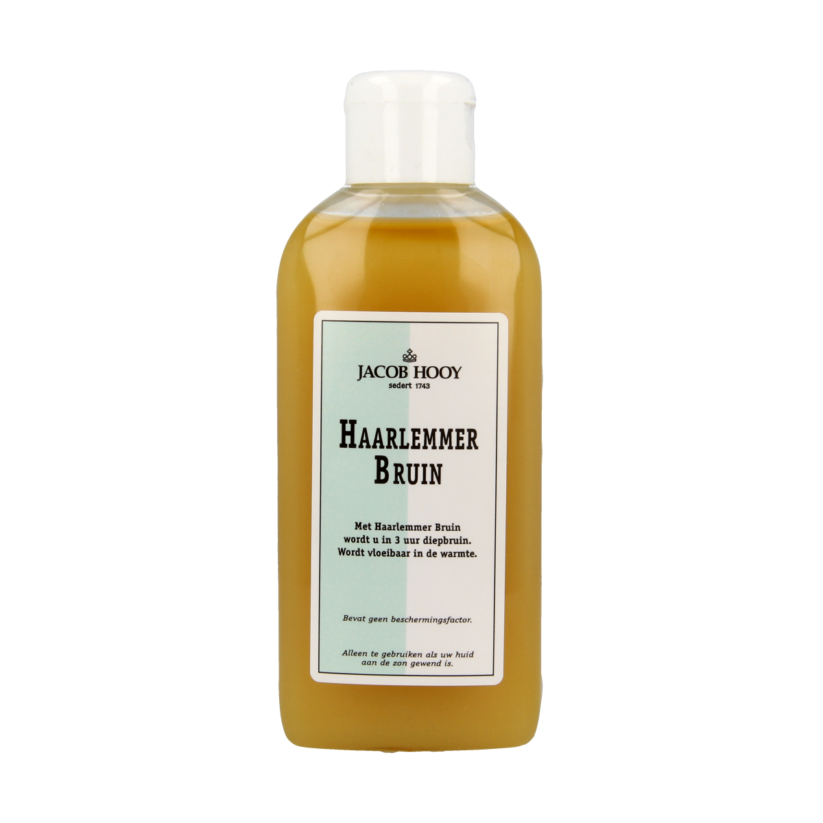 Jacob Hooy Haarlemmerbruin tanning lotion bottle, 150ml, with natural brown color and Jacob Hooy branding visible.