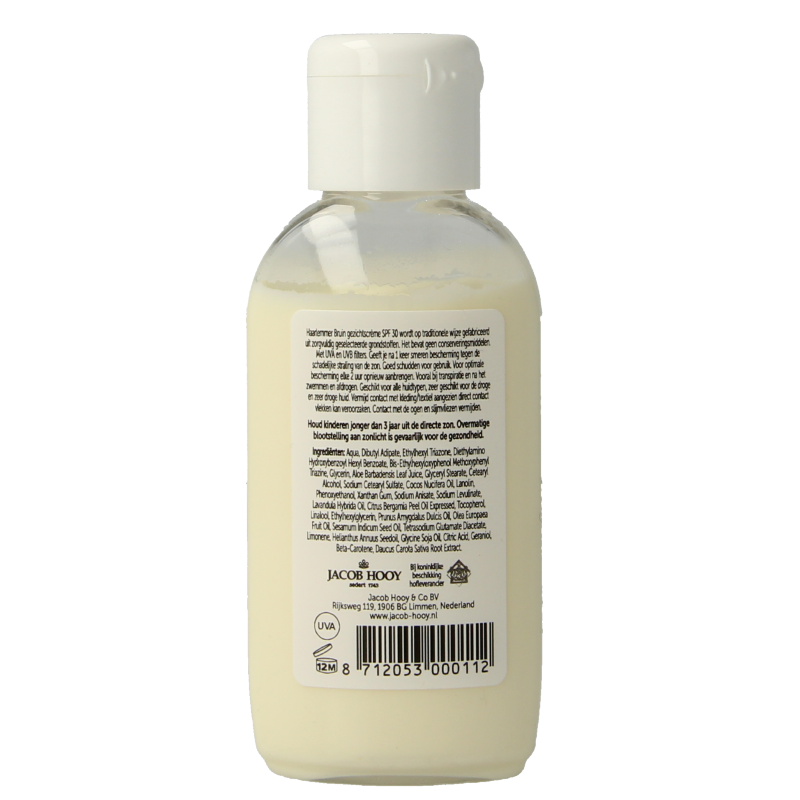 Jacob Hooy Haarlemmerbruin SPF30 facial sunscreen bottle, 50ml, with protective sun care for the face.