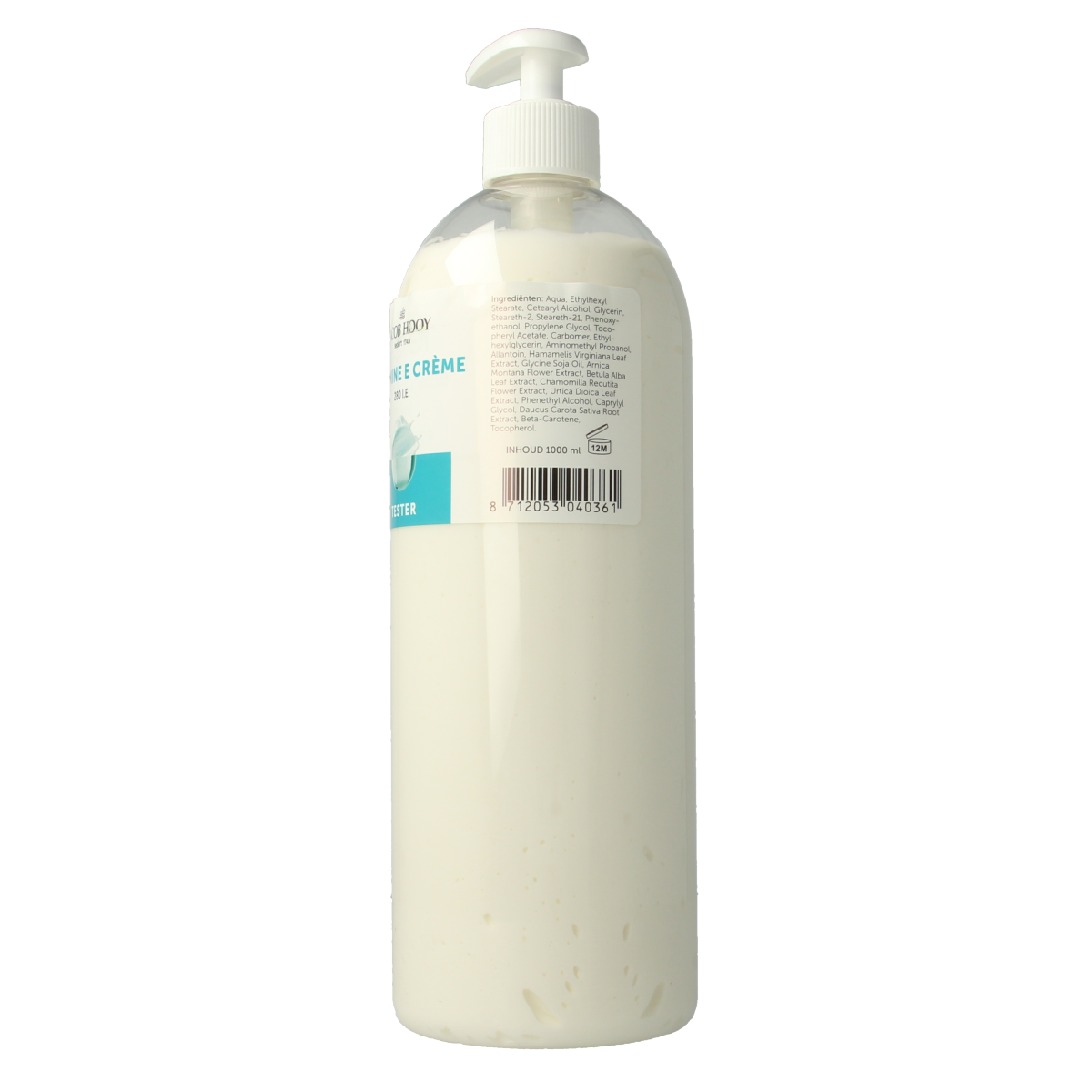 Jacob Hooy Vitamin E body cream 1000ml tester, moisturizing skincare product for body care with vitamin E, natural and nourishing.