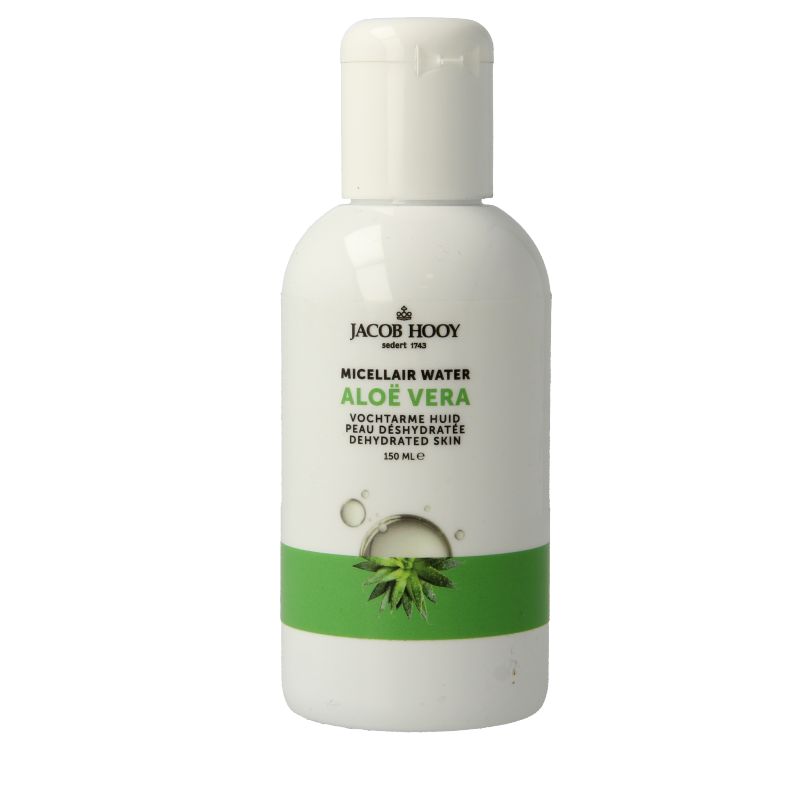 Jacob Hooy Aloe Vera micellar water for facial skincare, 150ml bottle with clear liquid and label visible.