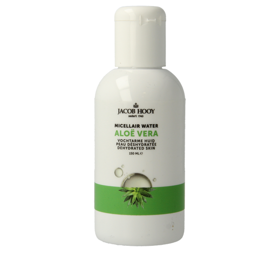 Jacob Hooy Aloe Vera micellar water for facial skincare, 150ml bottle with clear liquid and label visible.