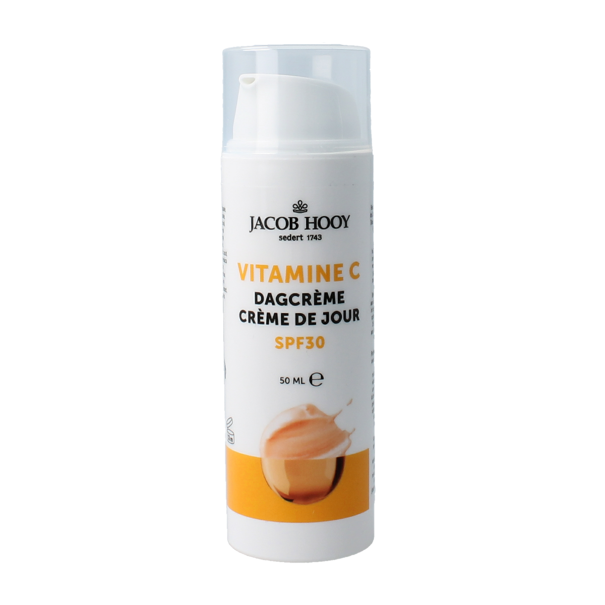 Jacob Hooy Vitamin C day cream SPF30 in 50ml jar, facial skincare with brightening and sun protection benefits.