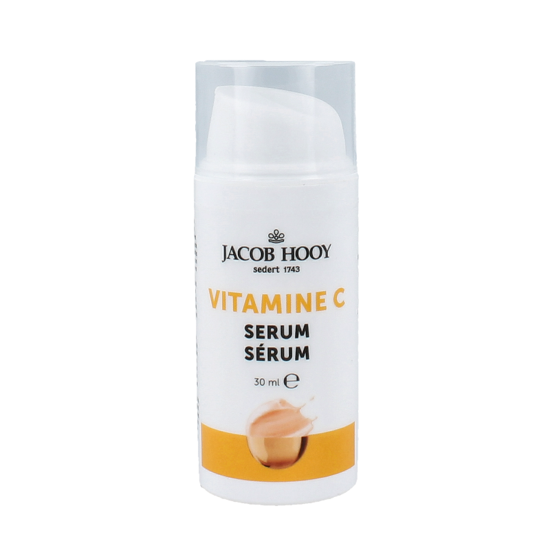 Jacob Hooy Vitamin C serum in a 30ml bottle, facial skincare product with clear packaging and dropper applicator.