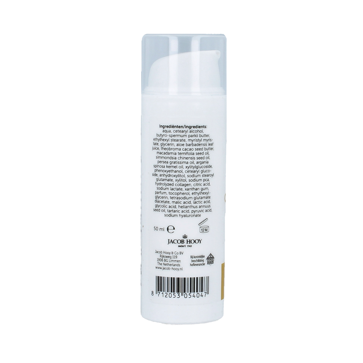Jacob Hooy Super Collagen Face Mask in 50ml jar, hydrating skincare product for facial care, with collagen for skin rejuvenation.