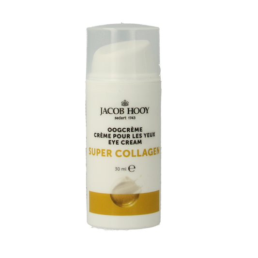 Jacob Hooy Super Collageen eye cream in 30ml jar, an eye care product with collagen for skin nourishment and rejuvenation.