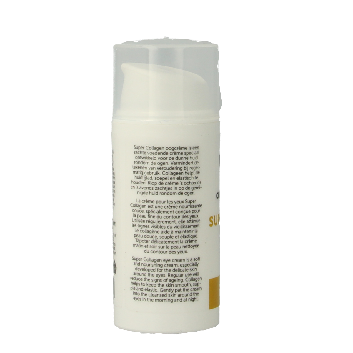 Jacob Hooy Super Collageen eye cream in 30ml jar, designed for eye care with collagen for youthful skin around the eyes.