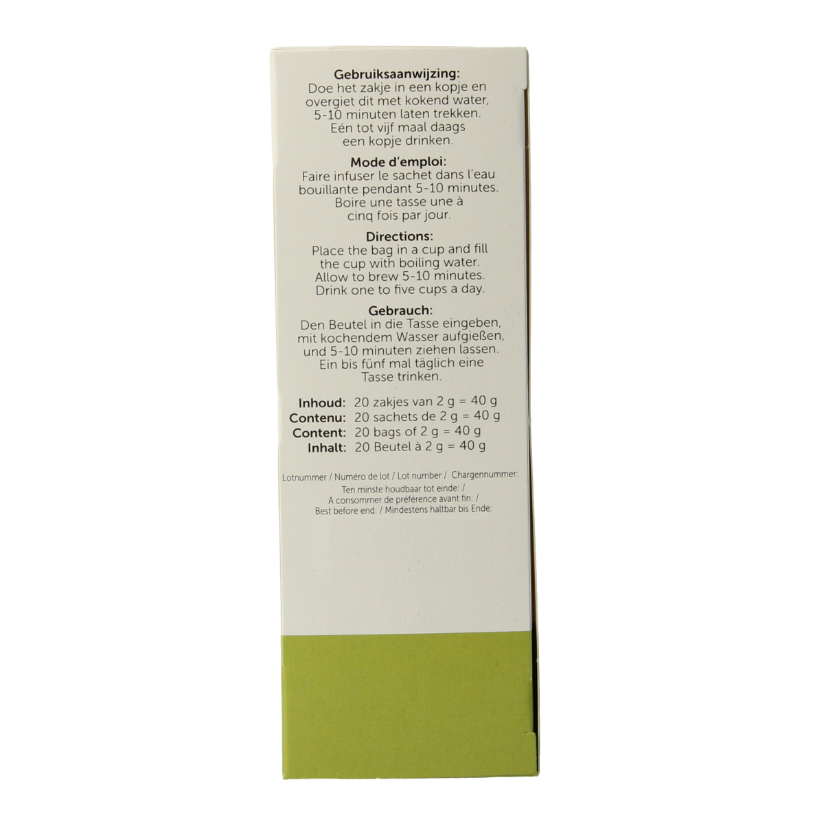 Jacob Hooy Brandnetel tea bags, 20-pack, herbal tea in individual sachets, natural and soothing herbal beverage.