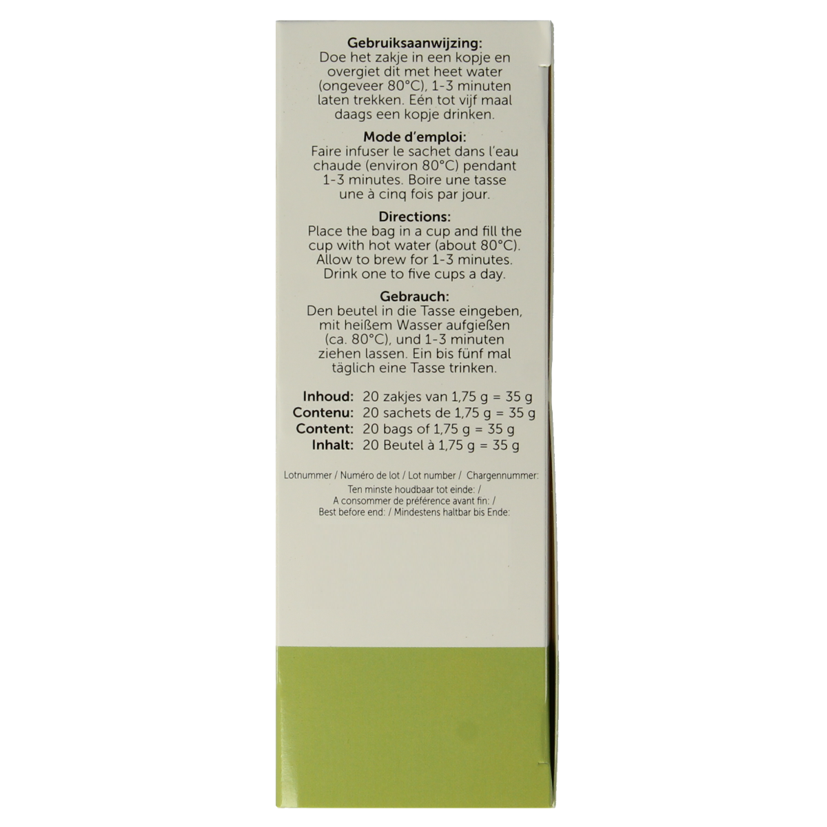 Jacob Hooy green tea in a box with 20 tea bags, natural herbal tea from the Koffie en Thee collection.