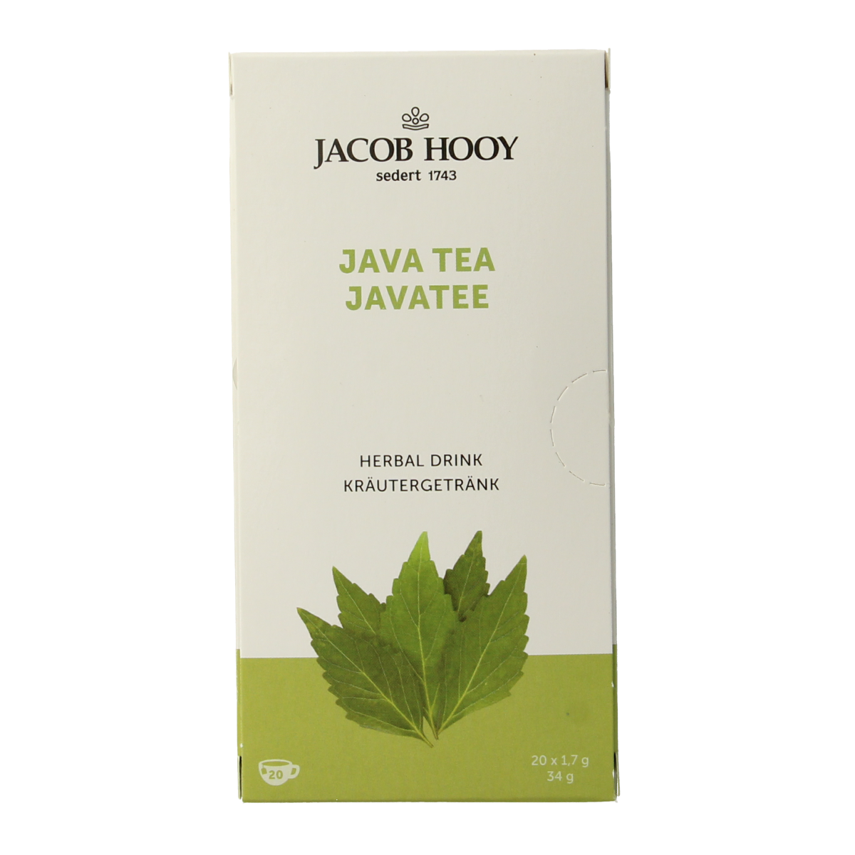 Jacob Hooy Kumis Kutjing tea bags, a pack of 20, featuring traditional herbal tea in individual sachets.