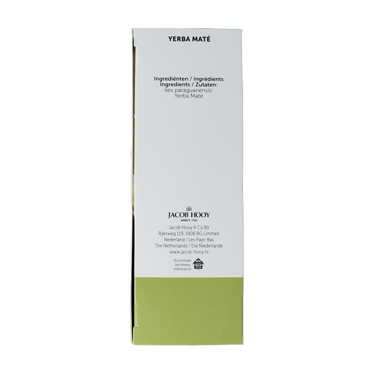 Jacob Hooy Yerba Mate tea in a box with 20 tea bags, natural herbal infusion from Jacob Hooy for energizing beverages.