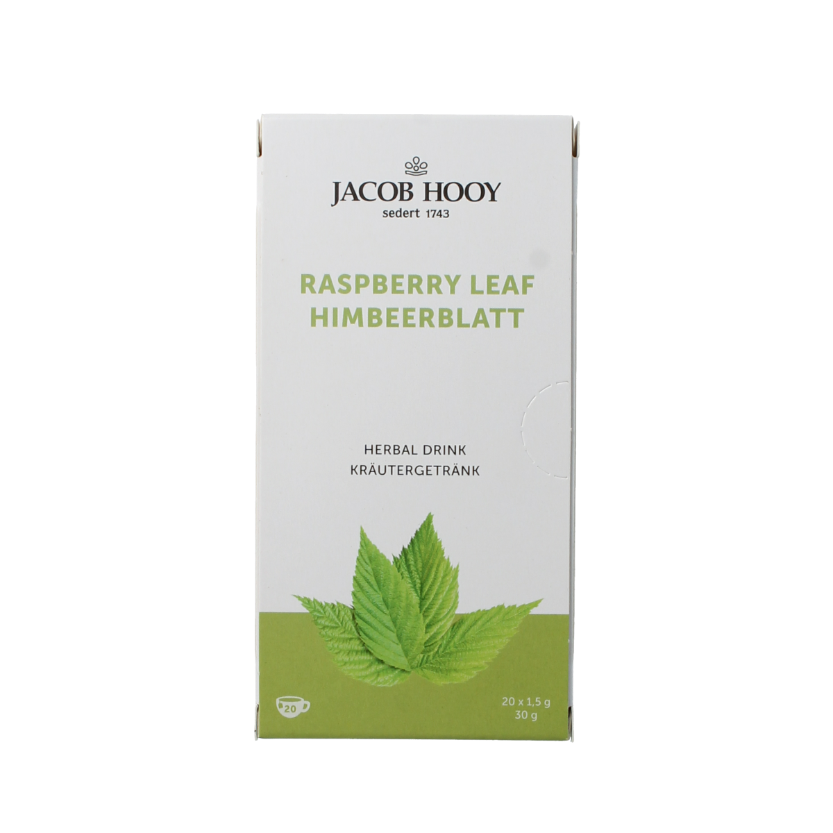 Jacob Hooy Kruidendrank frambozenblad tea in 20 tea bags, herbal tea with raspberry leaf, natural product.