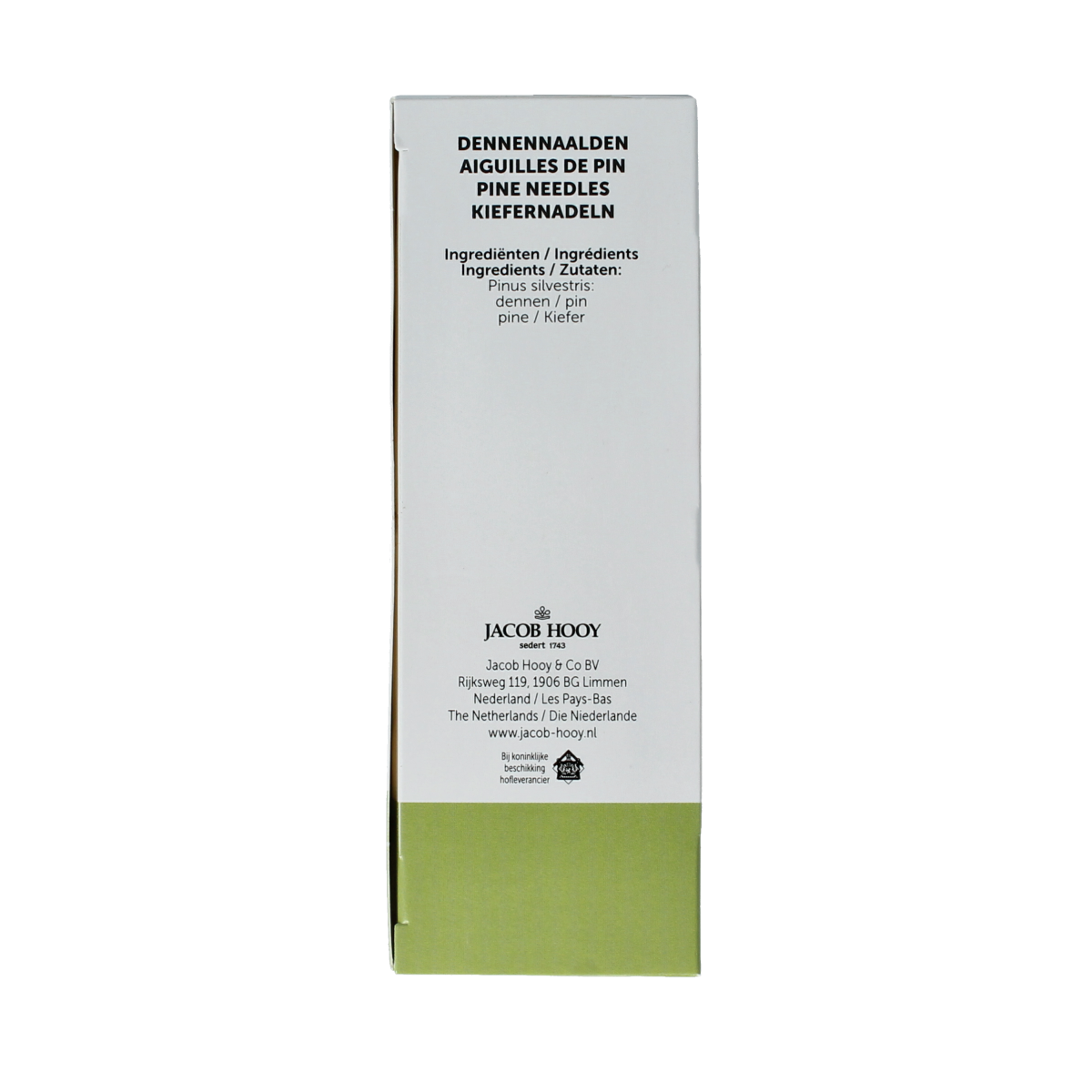 Jacob Hooy Dennennaalden tea bags in a box, herbal tea product from the Jacob Hooy Koffie en Thee collection.