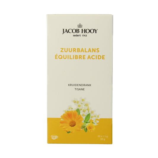 Jacob Hooy Ontzuringsthee in a box of 20 tea bags, natural herbal detox tea from the Jacob Hooy brand.