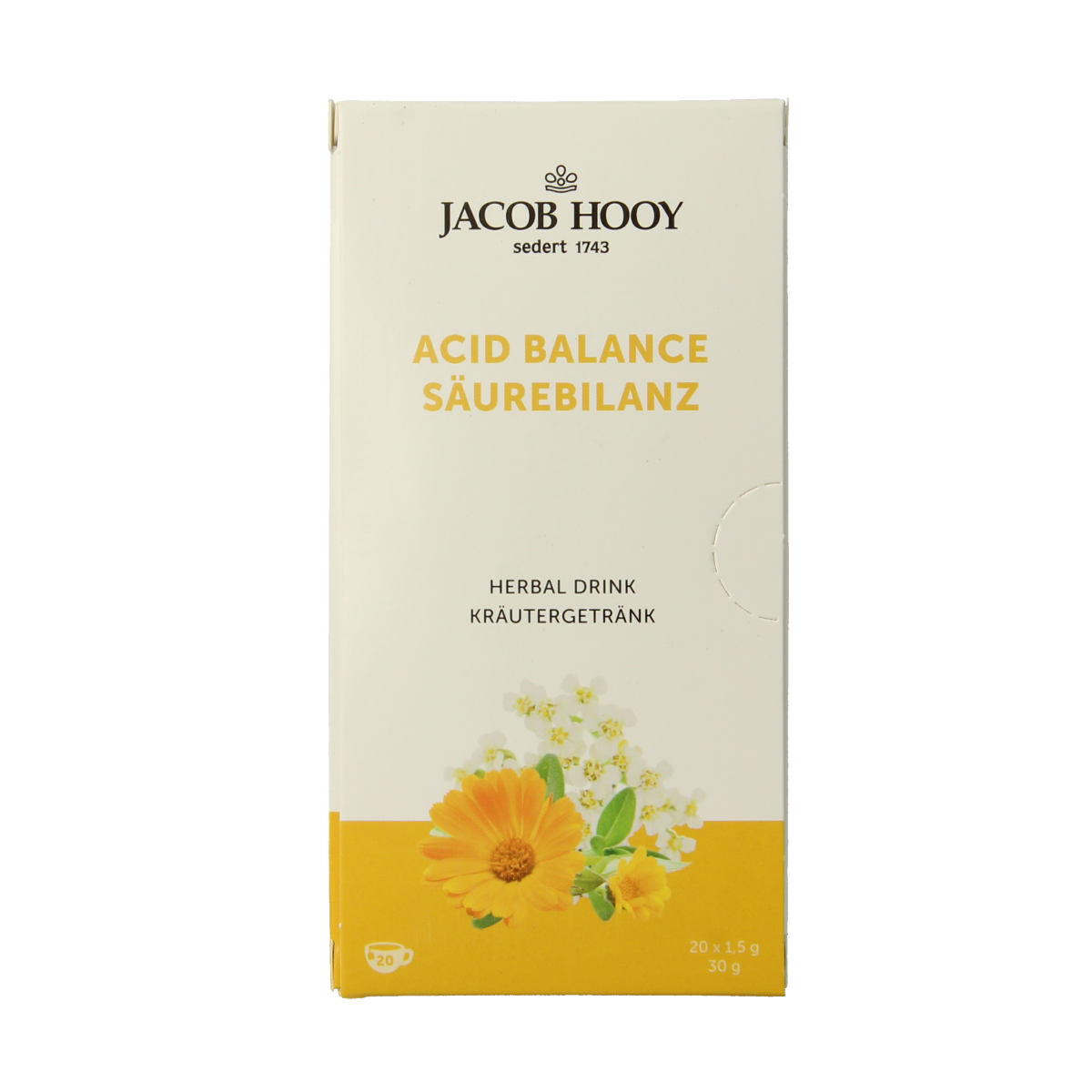 Jacob Hooy Ontzuringsthee in 20 tea bags, natural herbal tea for digestion, shown in the image.