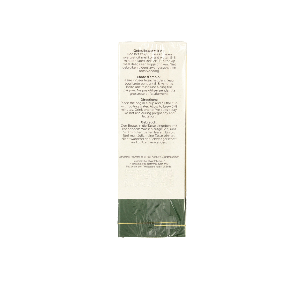Jacob Hooy Hennep Gember Pepermunt thee in a box, herbal tea with ginger, mint, and hemp ingredients, in 20 tea bags.