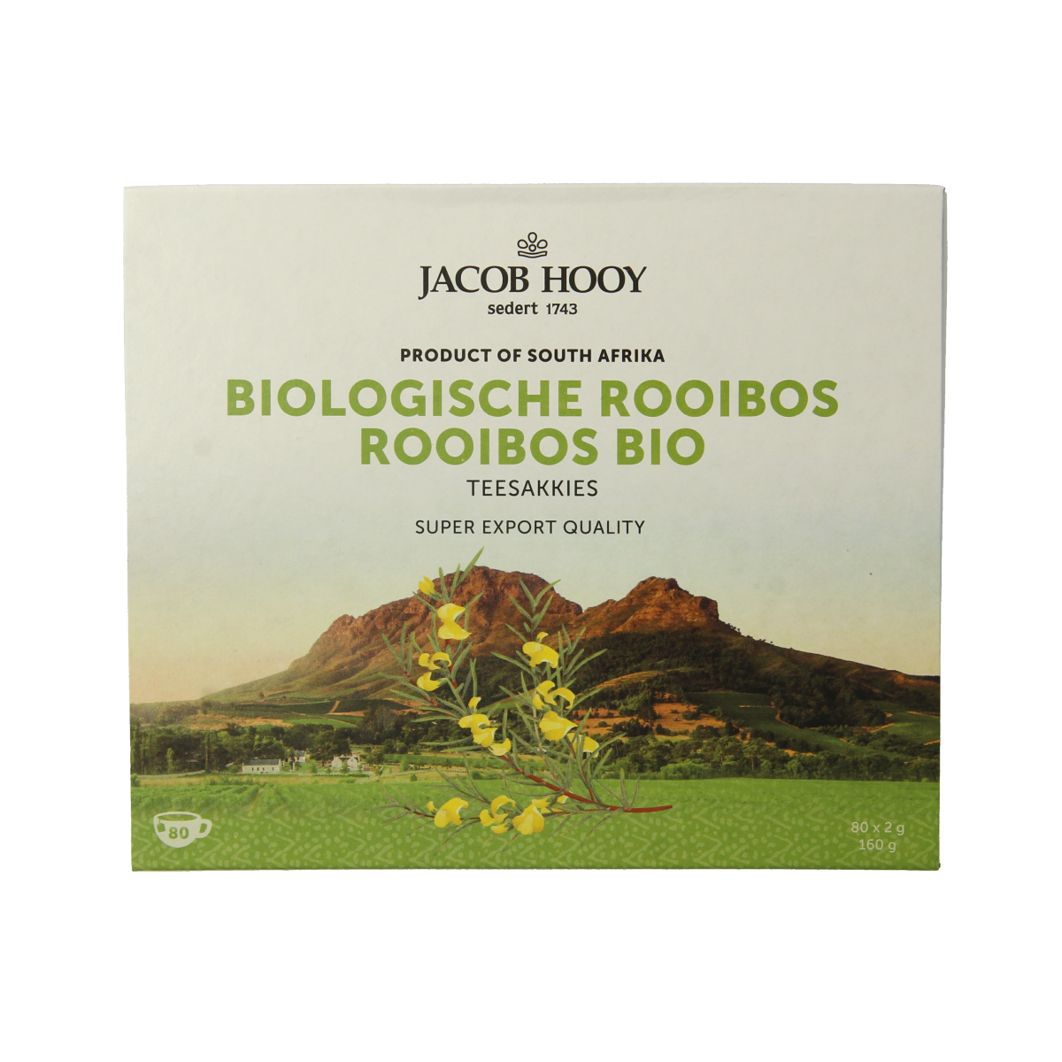 Jacob Hooy Rooibosthee bio tea sachets, 80-pack, natural herbal tea in individual paper sachets, organic tea from Jacob Hooy.