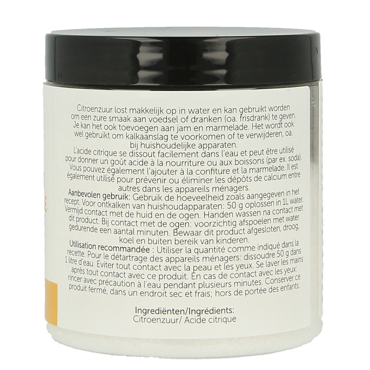 Jacob Hooy Citroenzuur pot containing 200 grams of lemon acid for baking and culinary use.