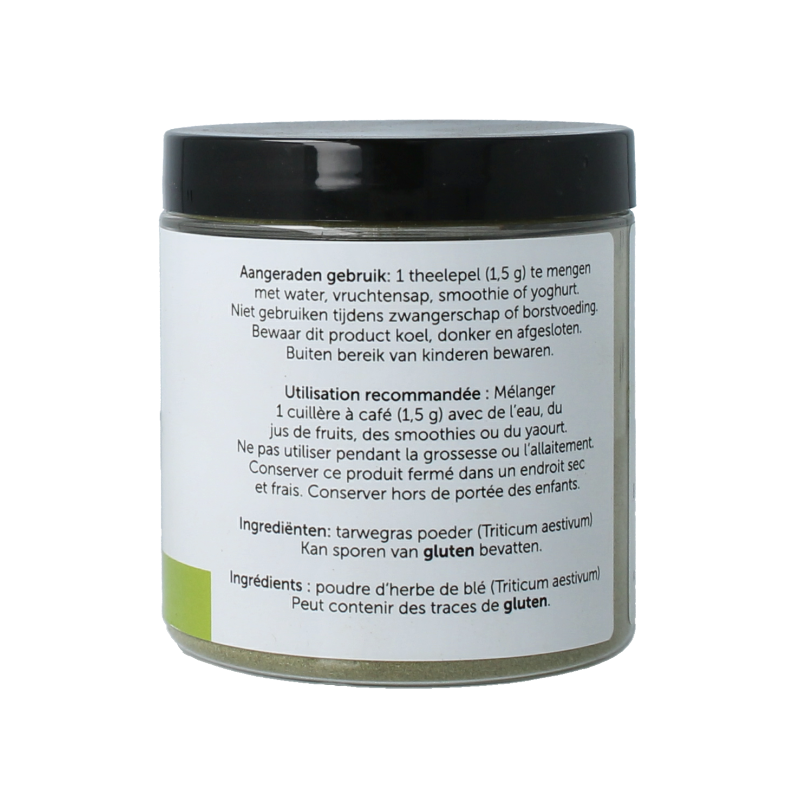 Jacob Hooy pure wheatgrass powder in an 80g jar, natural herbal supplement from Jacob Hooy for health and wellness.