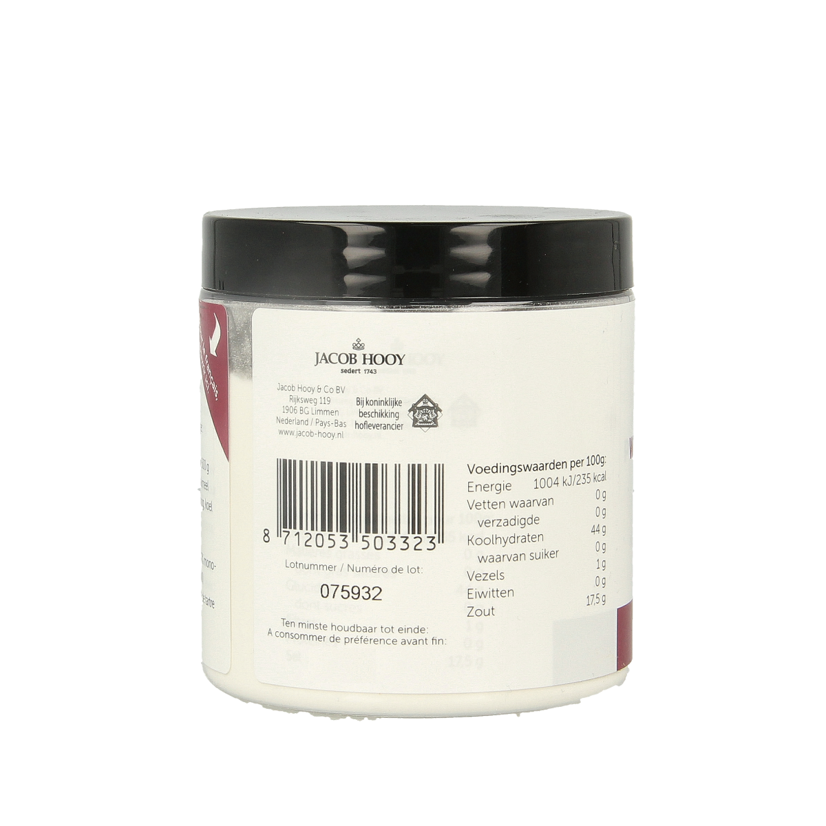 Jacob Hooy Wijnsteenbakpoeder in a 125g package, natural baking powder for cooking and baking.