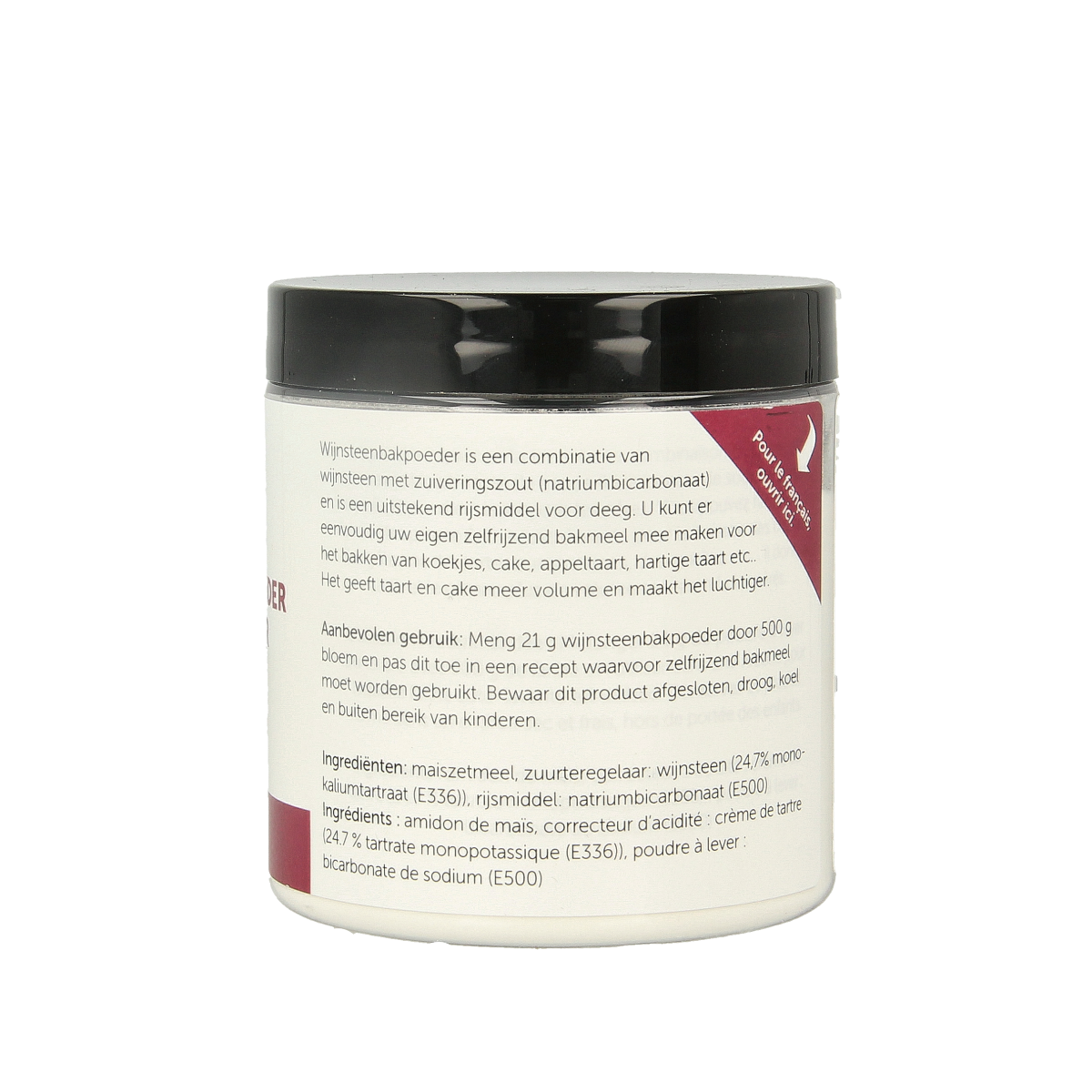 Jar of Jacob Hooy Wijnsteenbakpoeder, 125g, a natural baking powder used in baking and cooking, shown in the image.