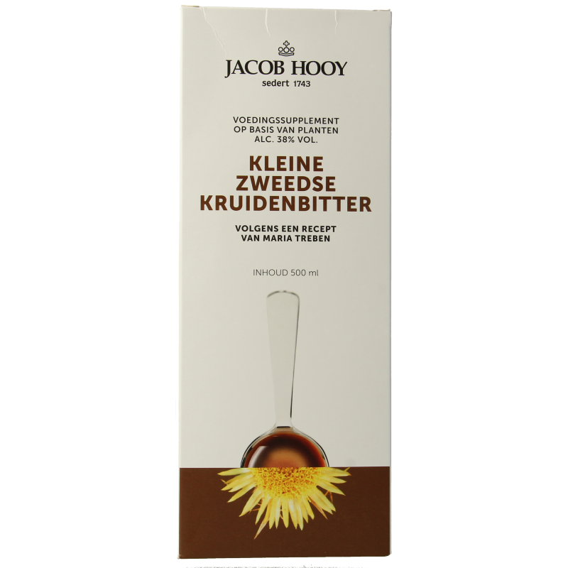 Jacob Hooy Zweedse kruidenbitter in een grote 500 ml fles, kruidenpreparaat met traditionele kruidenextracten.