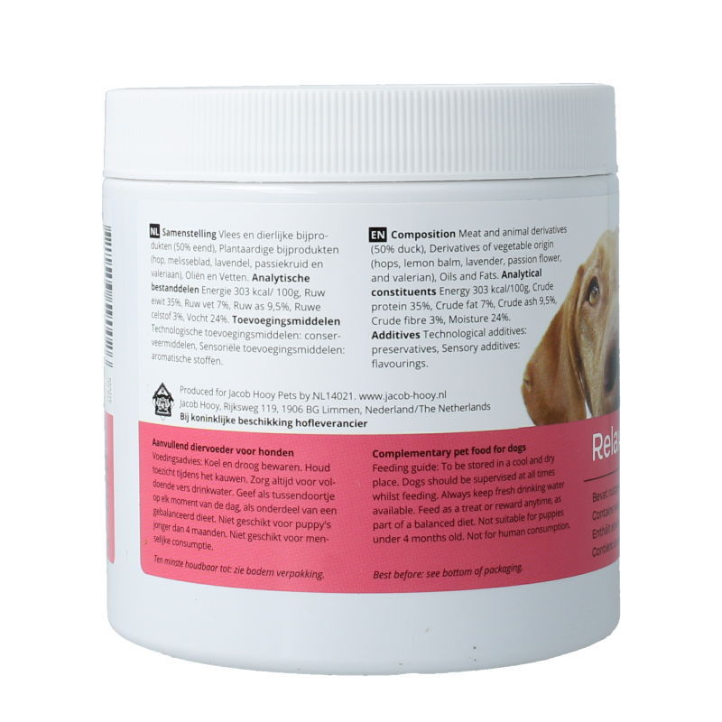 Jacob Hooy Pets Healthy dog relax mix dietary supplement for pets, 80 pieces, natural ingredients for calming pets.