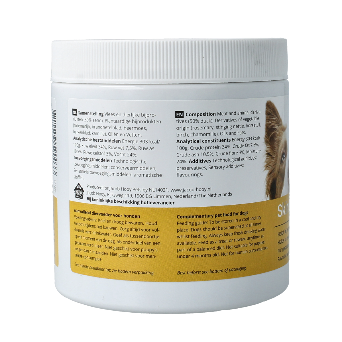 Jacob Hooy Pets healthy dog skin and coat supplement, 80 pieces, natural pet nutrition for shiny fur and healthy skin.