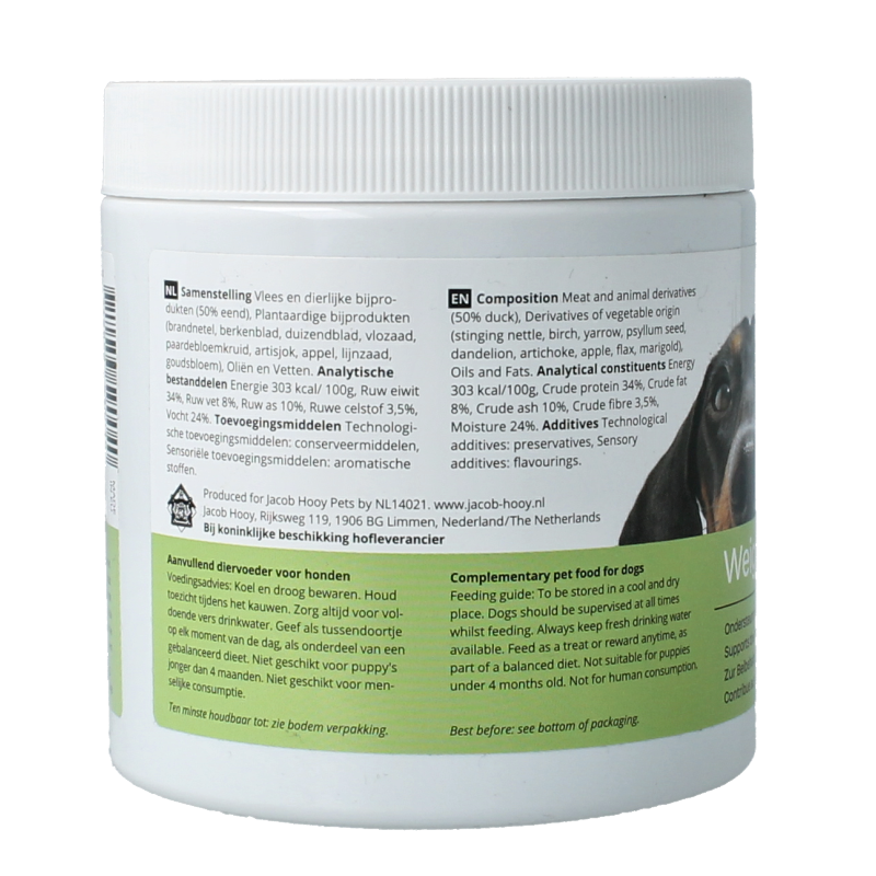 Jacob Hooy Pets healthy dog weightcare supplement bottles with 80 pieces, designed for pet weight management and care.
