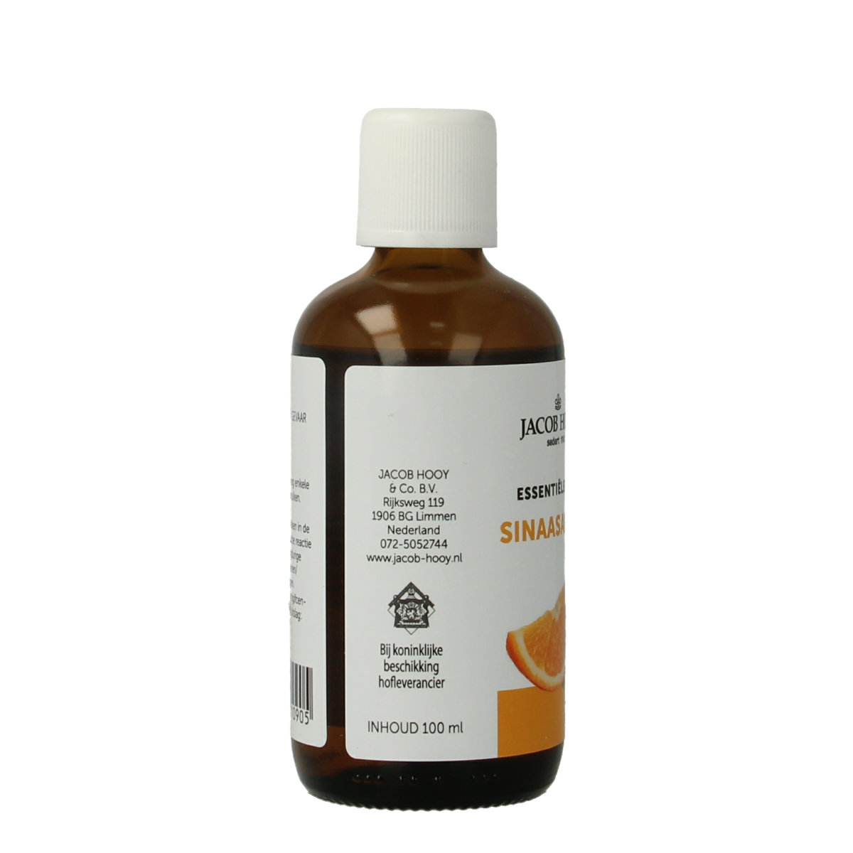 Jacob Hooy Sinaasappel etherische olie in 100ml bottle, fresh orange scent, natural essential oil for aromatherapy and wellness.