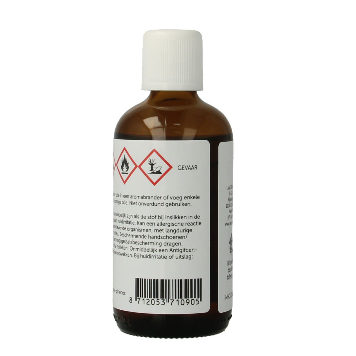Bottle of Jacob Hooy Sinaasappel etherische olie (orange essential oil) in a 100ml container, with a bright label and orange accents.