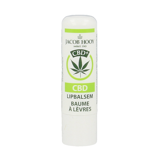 Jacob Hooy CBD lip balm in a tube, skincare product for nourishing lips, featuring CBD for hydration and protection.