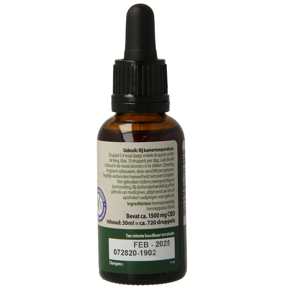 Jacob Hooy CBD plus olie 5% in 30ml bottle, herbal supplement with CBD, natural herbal product from Jacob Hooy.