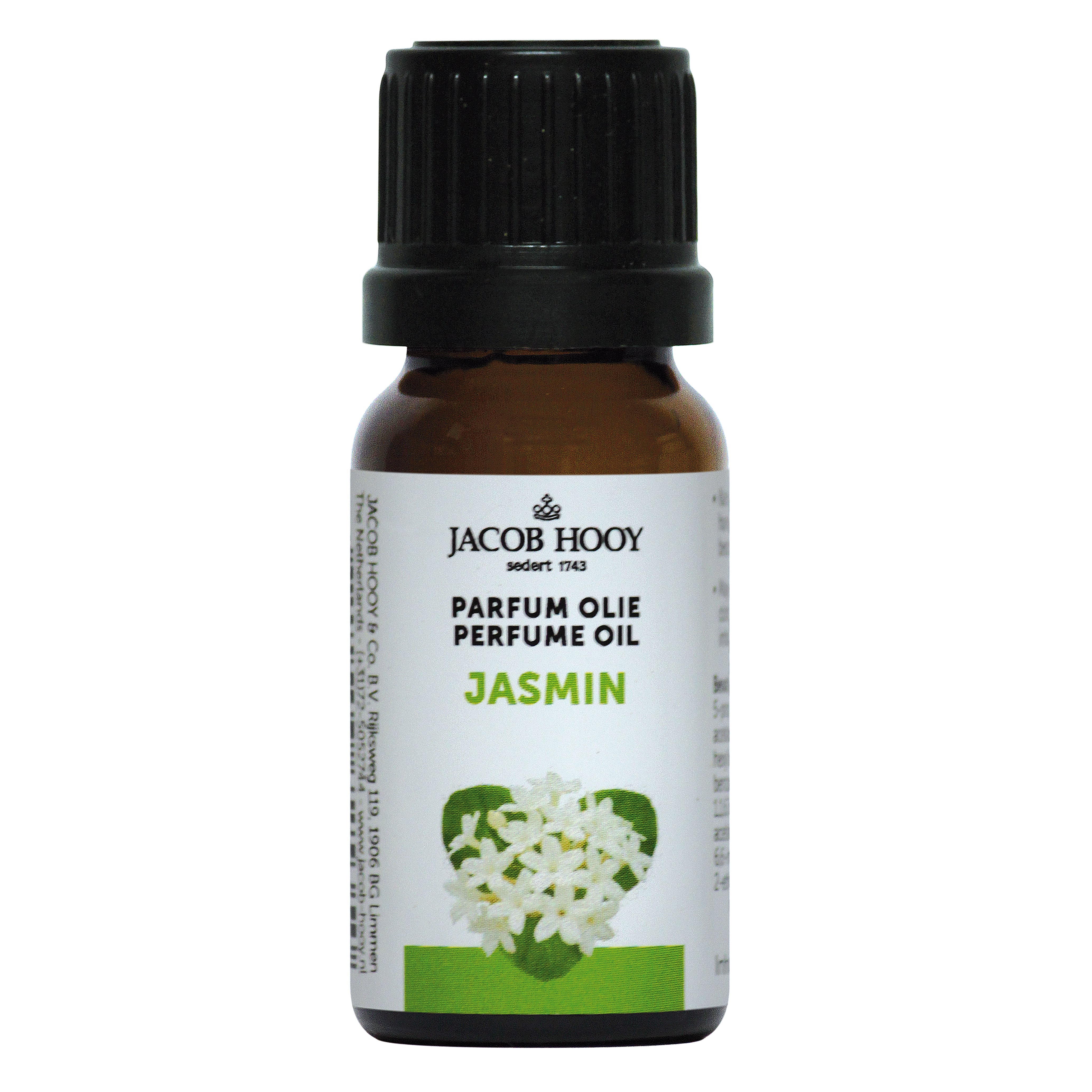 Jacob Hooy jasmine essential oil in a 10ml bottle, natural aromatic oil for aromatherapy and wellness.