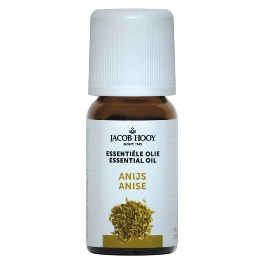 Jacob Hooy Steranijs essential oil bottle with a clear label, 10ml size, in a small amber glass container for aromatic use.