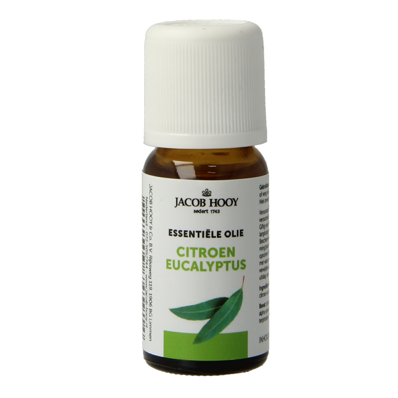 Jacob Hooy eucalyptus citron essential oil bottle, 10ml, natural aromatic oil for aromatherapy and wellness.