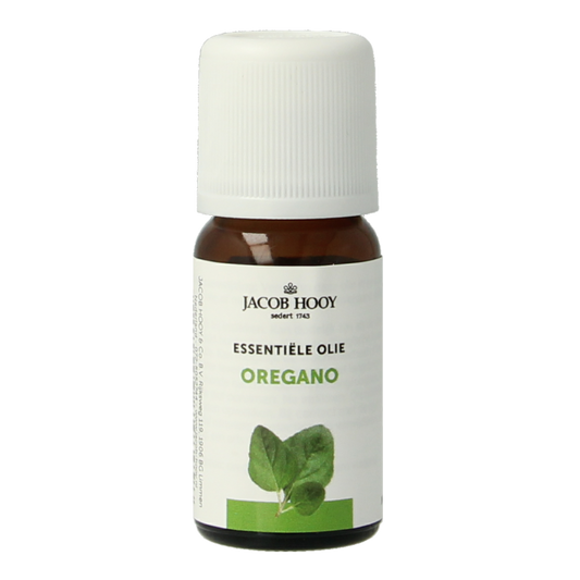 Jacob Hooy oregano oil 10ml bottle, natural essential oil from Jacob Hooy, with dark glass container and herbal label visible.