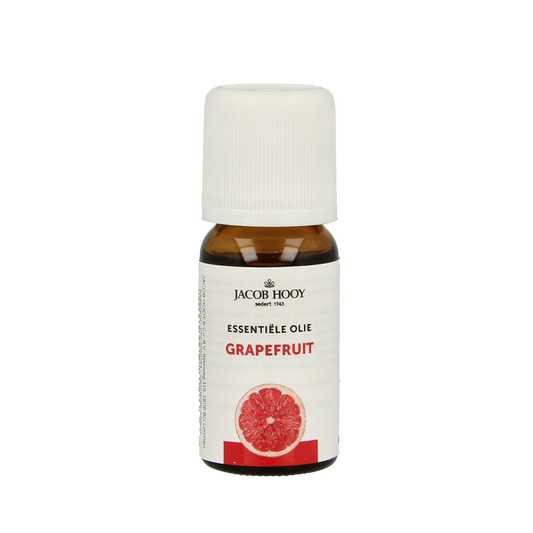 Jacob Hooy grapefruit essential oil in a 10ml bottle, showing clear label and amber glass container for aromatic use.