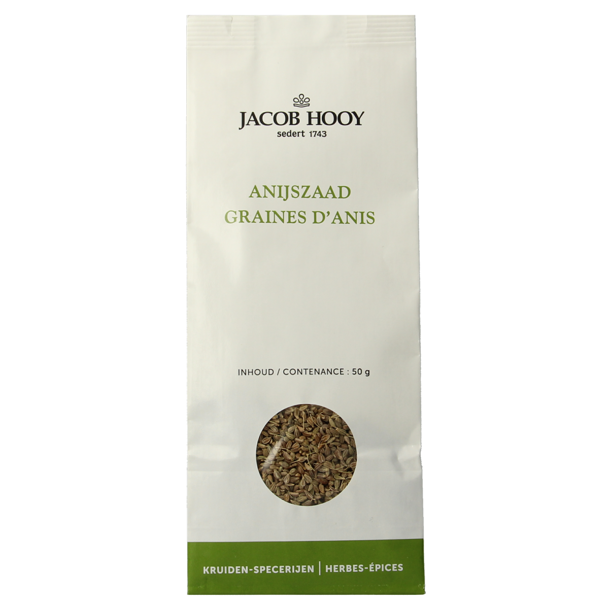 Jacob Hooy Anijszaad in a 50g package, a herbal spice used in cooking and baking, shown in the image.