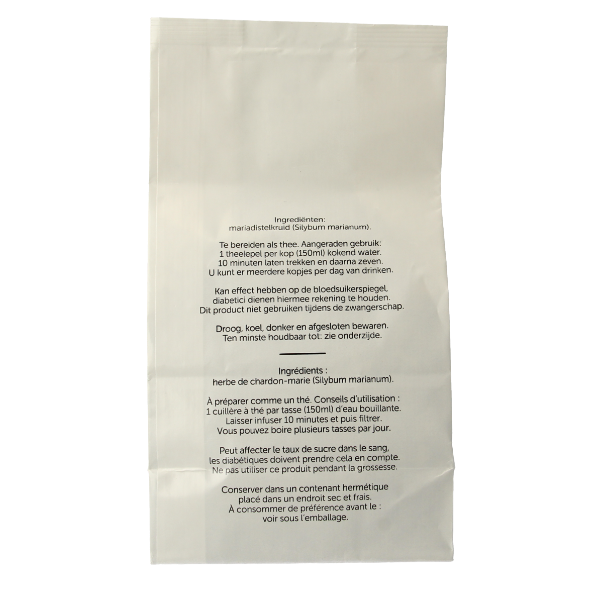 Jacob Hooy Mariadistel kruiden in 70g package, herbal supplement with dried milk thistle leaves and seeds.