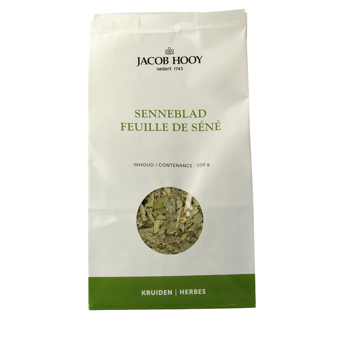 Sliced Jacob Hooy Senneblad in 100g package, a herbal seasoning used in cooking, shown in the product image.