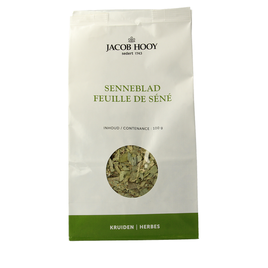 Sliced Jacob Hooy Senneblad in 100g package, a herbal seasoning used in cooking, shown in the product image.