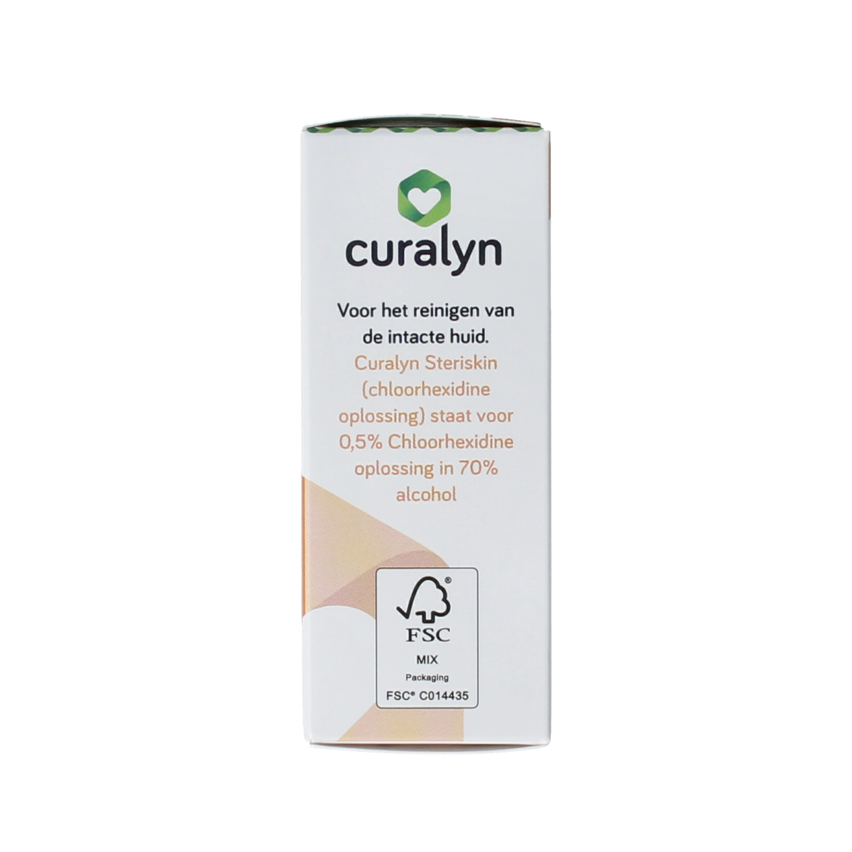 Curalyn Steriskin disinfectant bottle, 15ml, with label showing product details and brand logo.