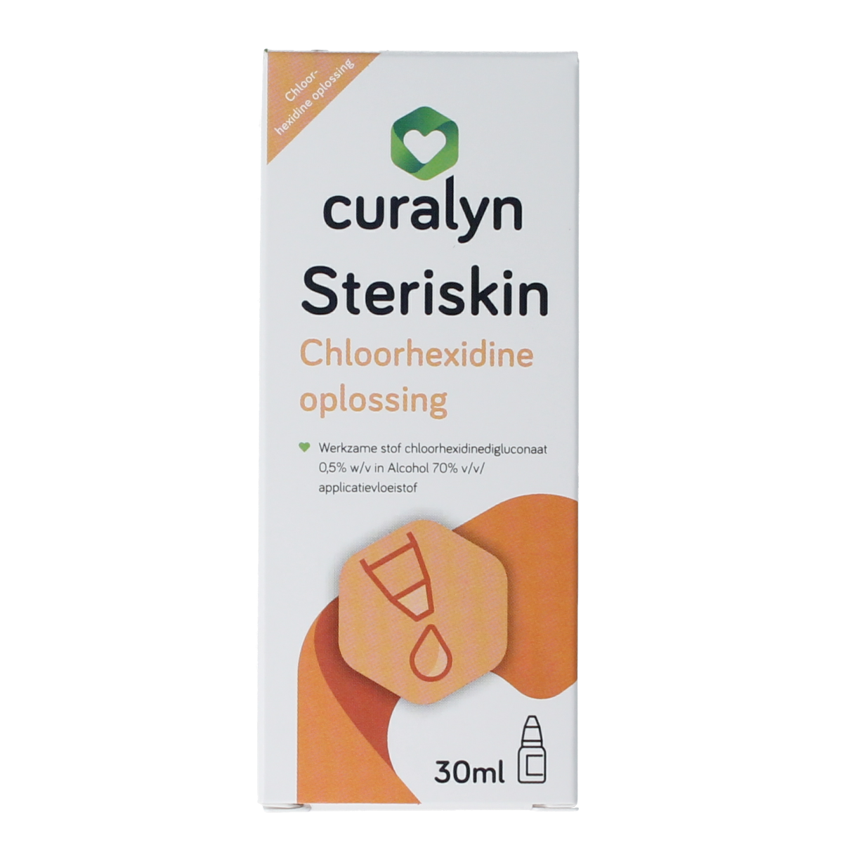 Curalyn Steriskin 30ml body care product bottle with white label and green accents, designed for skincare and body nourishment.