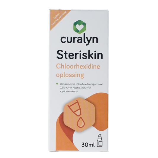 Curalyn Steriskin 30ml body care product bottle with white label and green accents, designed for skincare and body nourishment.